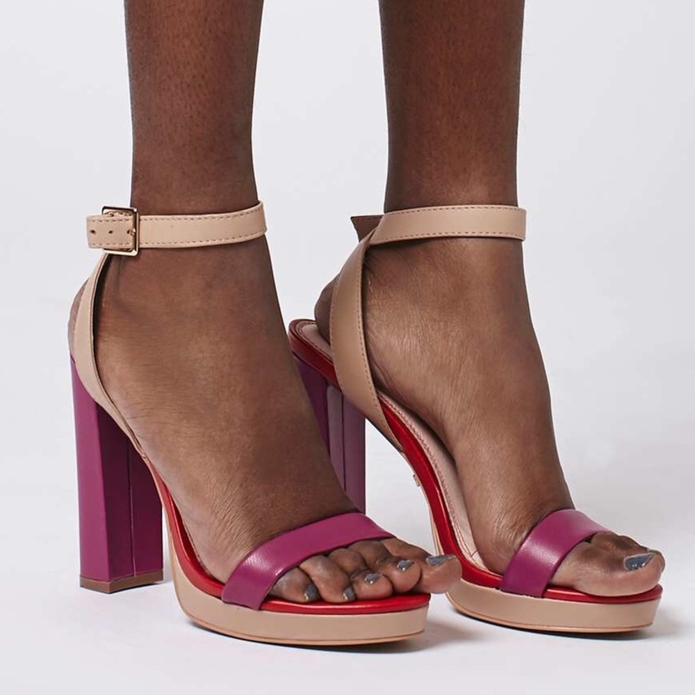 Topshop Beige, Fuchsia and Red Block Heel Sandals - Picture 2 of 8